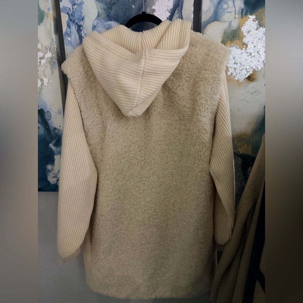 Maje Knit Panelled Teddy Vest Sweater Jacket - Picture 8 of 9